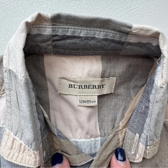 Set shirt button down long sleeves + bottoms 9/12 months Burberry beige - Picture 5 of 5